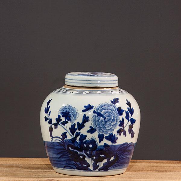 SML BLUE FLORAL GINGER JAR