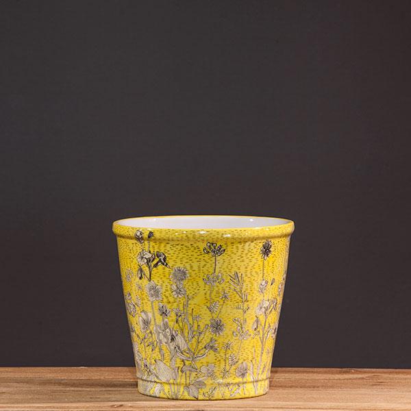 YELLOW DAISY RND PLANTER