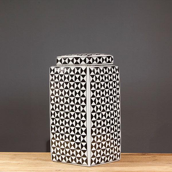 BLACK/WHT GEO. SQR GINGER JAR