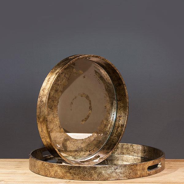 S/2 ROUND TRAY/GOLD SWIRL