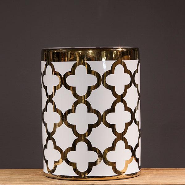 WHT/GOLD GEO. GARDEN STOOL