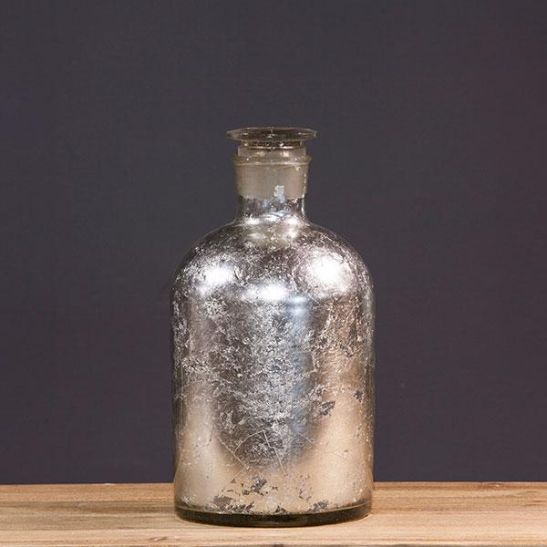 LRG. METALIC SILVER GLASS BOTTLE