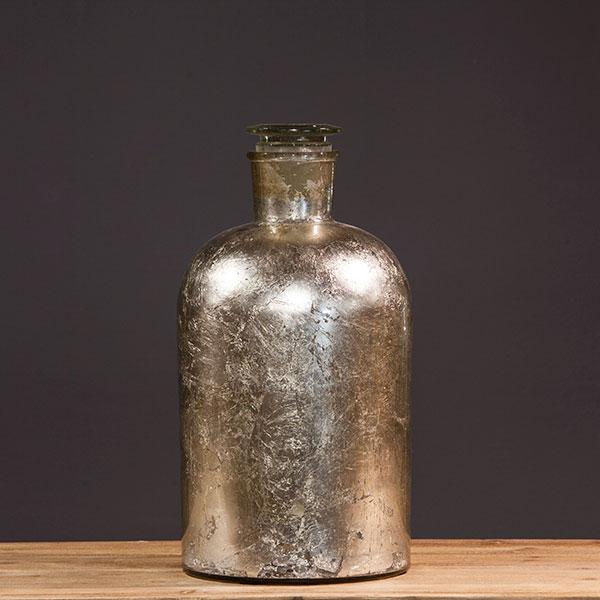 MED. METALIC SILVER GLASS BOTTLE