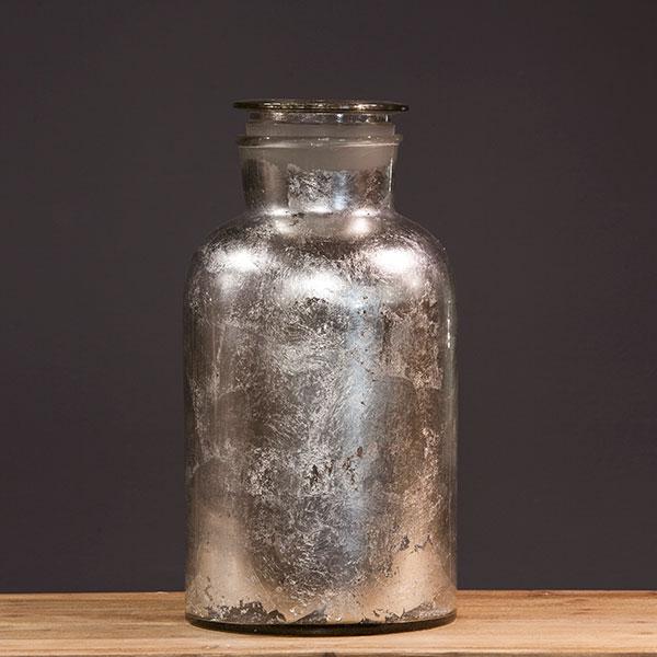 XLRG. METALIC SILVER GLASS BOTTLE