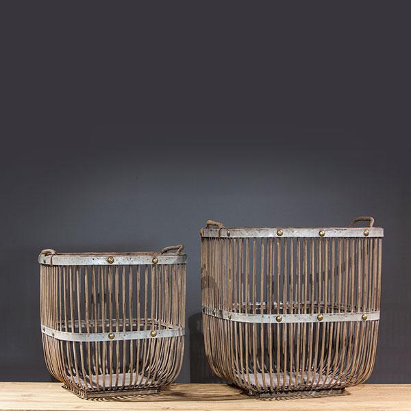 S/2 BAMBOO NAT/METAL BASKETS